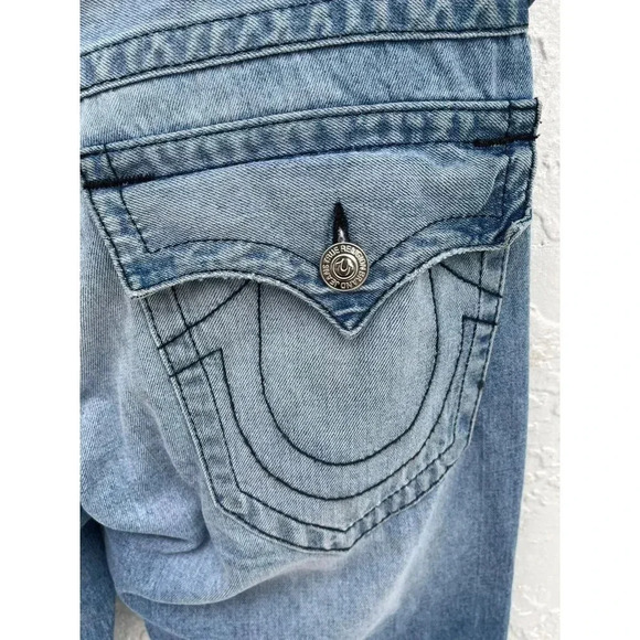 True Religion Mens Distressed Straight Cut Denim Jeans Light Blue Size 32 - Picture 8 of 16